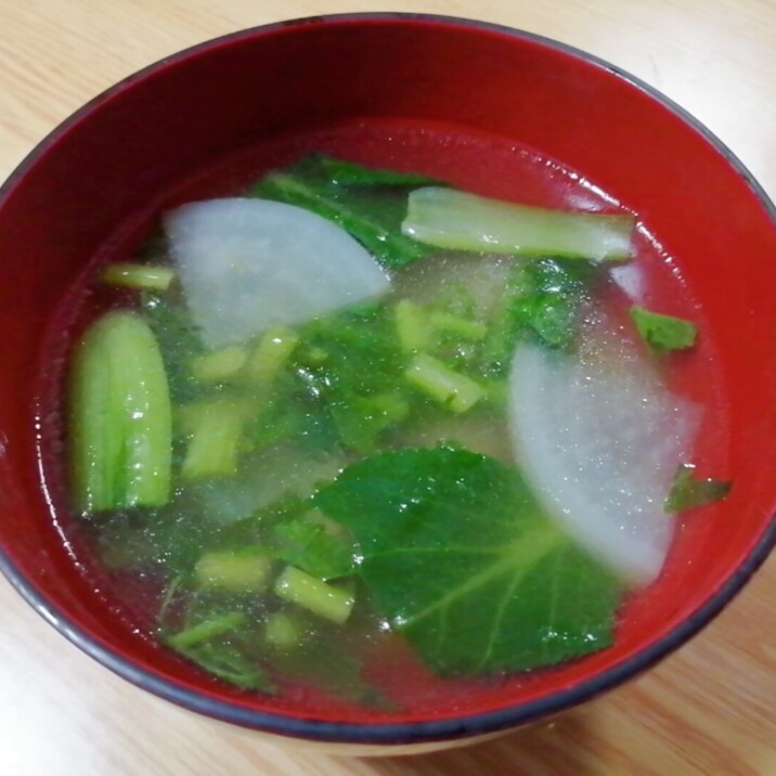 大根と大根葉と小松菜の中華スープ